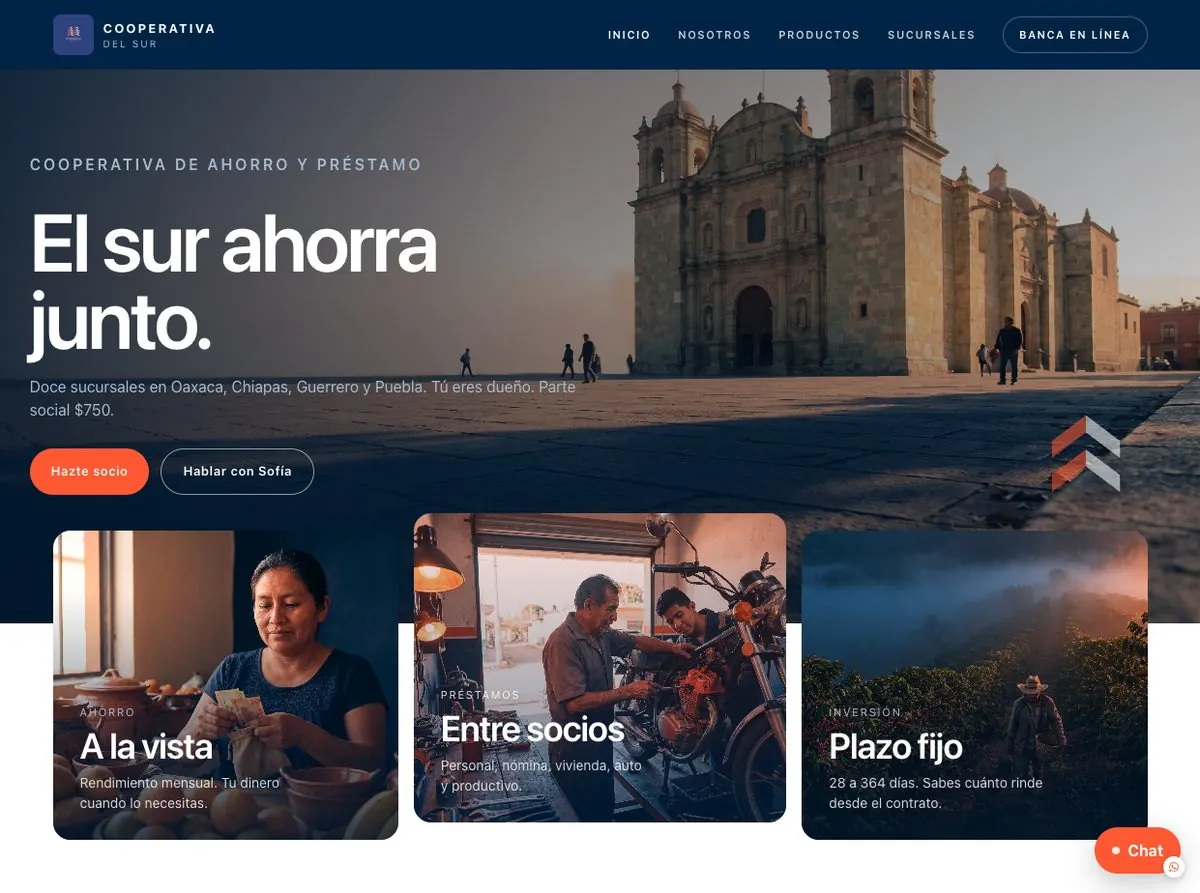 Sitio web de Cooperativa del Sur con Sofía