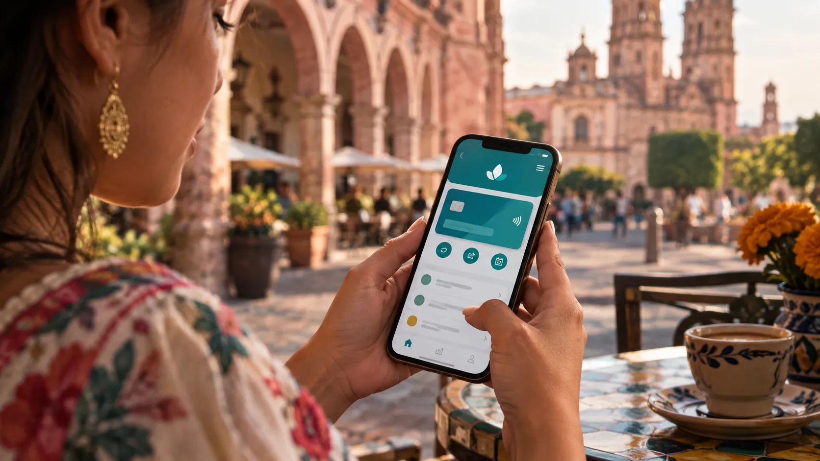 Manos sosteniendo un celular con la app de la cooperativa